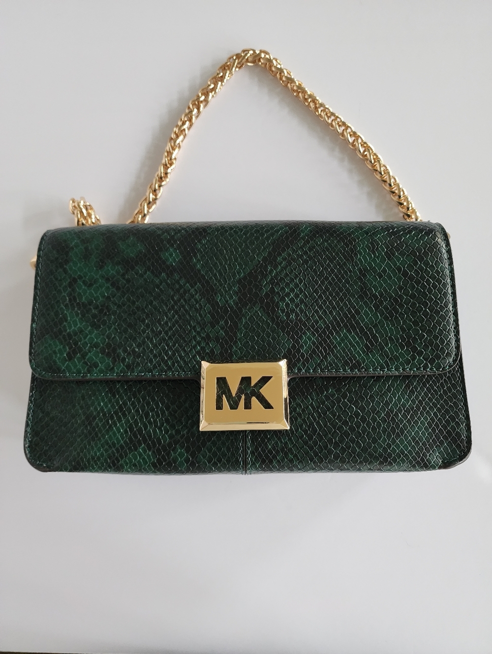 New Michael Kors Green Snake Embossed Leather Chain Crossbody Bag - Picture 5 of 10